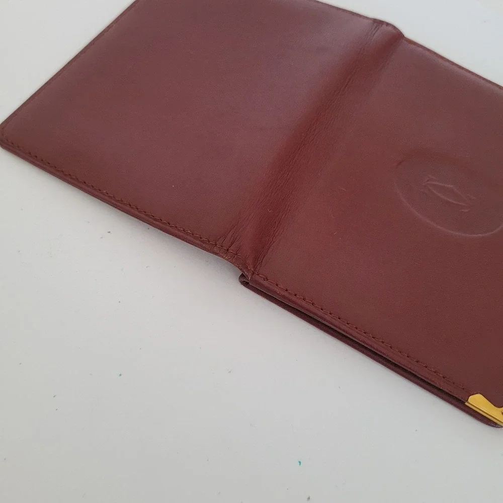 Cartier Paris Must de Cartier Burgundy Leather Card Holder Wallet Gold Corners